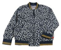 Tmavomodrá květinová šusťáková jarní bunda