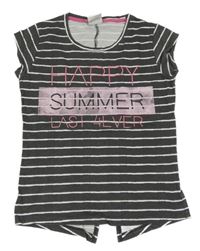 Tmavošedo-bílé pruhované tričko s nápisem Yigga