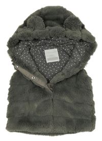 Tmavošedá kožešinová zateplená vesta s kapucí Primark