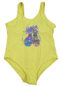 Žluté plavky s kočkami a flitry 