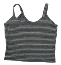 Šedo-bílý pruhovaný crop top KESS Moden
