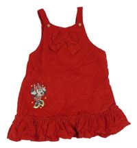 Červené manšestrové laclové šaty s Minnie a mašlí Disney
