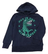 Tmavomodrá mikina s T-rexem a kapucí C&A