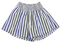 Bílo-modro-černé pruhované sukňové kraťasy 