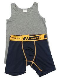 2set - Šedý nátělník - tmavomodré sportovní boxerky 