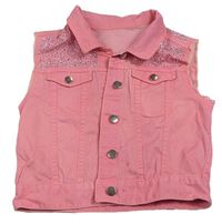 Neonově růžová riflová crop vesta s kamínky H&M
