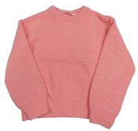 Růžový crop svetr s kamínky M&S