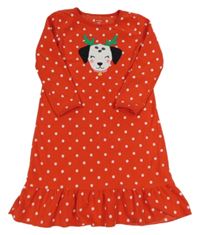 Červená puntíkatá fleecová noční košile s pejskem Carter´s