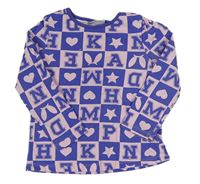 Fialovo-růžové kostkované triko s písmeny a srdíčky So cute