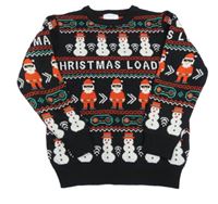 Černo-zeleno-červený vzorovaný svetr se sněhulákem Primark