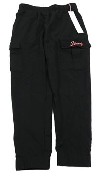 Nové - Černé šusťákové cuff kalhoty s kapsami Sonneti