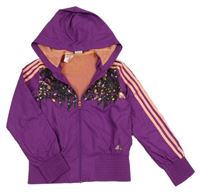 Fialovo-vzorovaná šusťáková sportovní crop bunda s kapucí Adidas