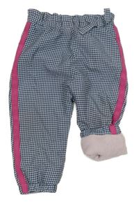 Tmavomodro-bílé vzorované šusťákové zateplené kalhoty s pruhem Ergee
