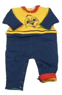 Žluto-tmavomodrý zateplený overal s čumákem