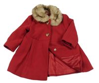 Červený flaušový podšitý kabát s kožešinou F&F