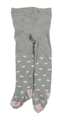 Šedo-bílo-růžové punčocháče se srdíčky 