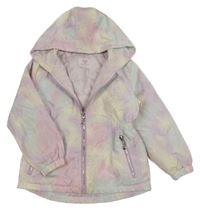 Růžovo-lila vzorovaná šusťáková jarní bunda s kapucí 