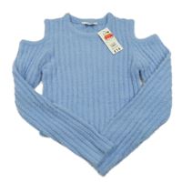 Nové - Světlemodrý žebrovaný chlupatý crop svetr Peacocks