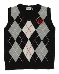 Černo-šedo-bílá károvaná pletená vesta 