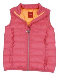 Růžová šusťáková prošívaná zateplená vesta s volánky S. Oliver