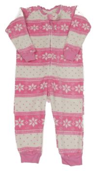 Růžovo-bílý pruhovaný chlupatý overal se vzorem M&S