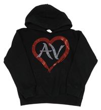 Černá mikina se srdcem z kamínků a kapucí 