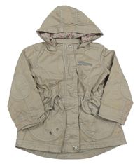 Béžová plátěná jarní parka s nápisem a kapucí C&A