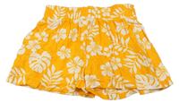 Oranžové lněné sukňové kraťasy s listy F&F