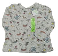 Šedé melírované triko s obrázky Primark