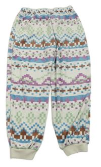 Bílo-barevné vzorované plyšové kalhoty Primark