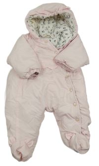 Světlerůžová šusťáková zimní kombinéza se zajíčkem a kapucí 