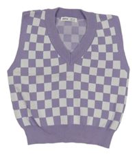 Fialovo-bílá kostkovaná svetrová crop vesta Shein