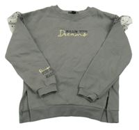 Šedá mikina s nápisem a síťovinou Primark