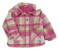 Růžovo-béžovo-bílá kostkovaná flanelová košilová podšitá bunda F&F