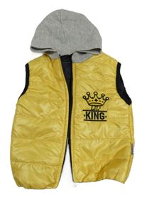 Žlutá šusťáková zateplená vesta s korunkou kapucí 