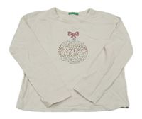 Smetanové triko s vánočním motivem z kamínků Benetton