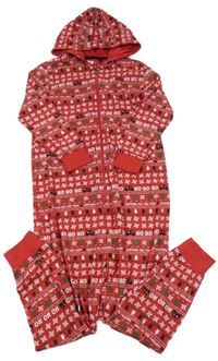 Červená kombinéza s vánočním motivem s kapucí 