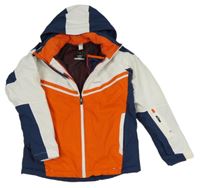 Oranžovo-tmavomodro-bílá funkční šusťáková zimní bunda s kapucí Wed´ze