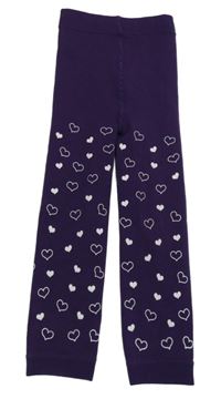 Tmavofialové silonové punčochové legíny se srdíčky Ergee