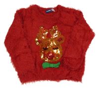 Červený chlupatý svetr se sobem Lupilu 