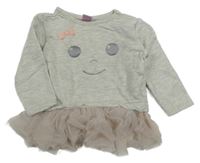 Béžovo-světlerůžová mikinová tunika s obličejem a volánky DopoDopo 