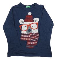 Tmavomodré triko s medvídkem Benetton 