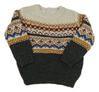 Tmavošedo-béžovo-barevný vzorovaný svetr Matalan 