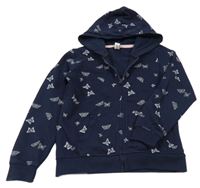 Tmavomodrá propínací mikina s motýlky a kapucí Yigga