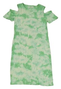 Světlezelené batikované žebrované šaty s průstřihy na ramenou Reserved 