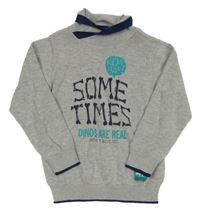 Šedo-tmavomodrý svetr s nápisem a límcem Blue Seven