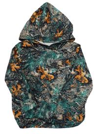 Barevná vzorovaná mikina s listy a kapucí 