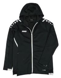 Černo-bílá propínací sportovní mikina s logem a kapucí Jako