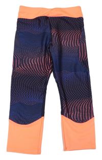 Tmavomodro-oranžové vzorované sportovní capri legíny 