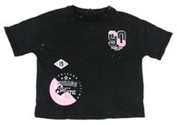 Černé crop tričko s číslem a nápisy George